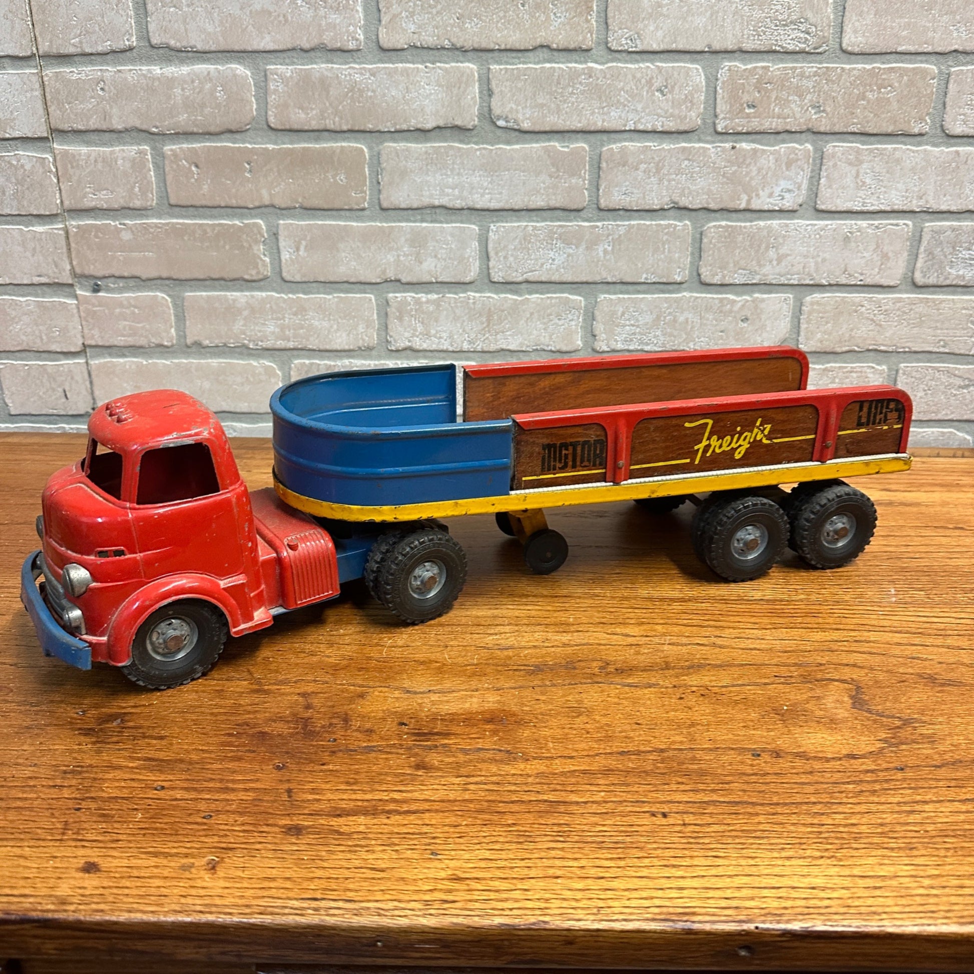 Wyandotte Motor Freight Lines Truck & Trailer Wood Sides Vintage Metal Toy