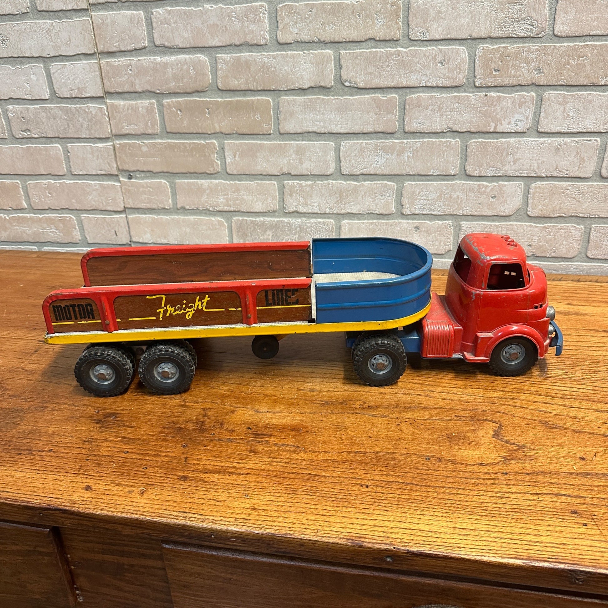 Wyandotte Motor Freight Lines Truck & Trailer Wood Sides Vintage Metal Toy