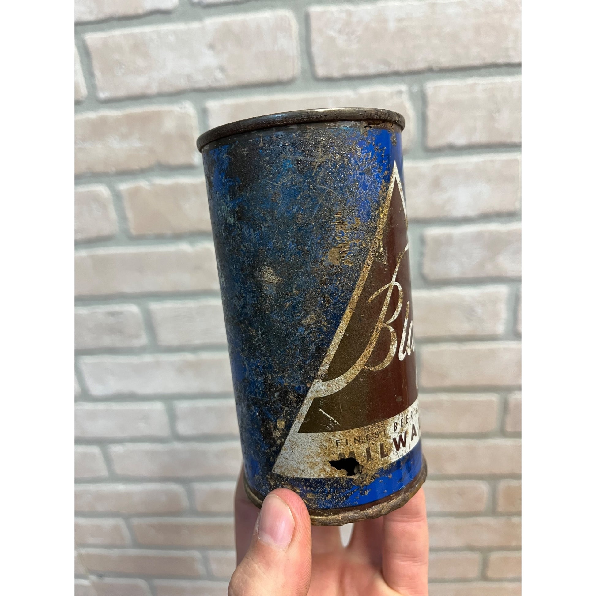Blatz 1955 Christmas Beer Can RARE BLUE Milwaukee Vintage Flat Top Steel