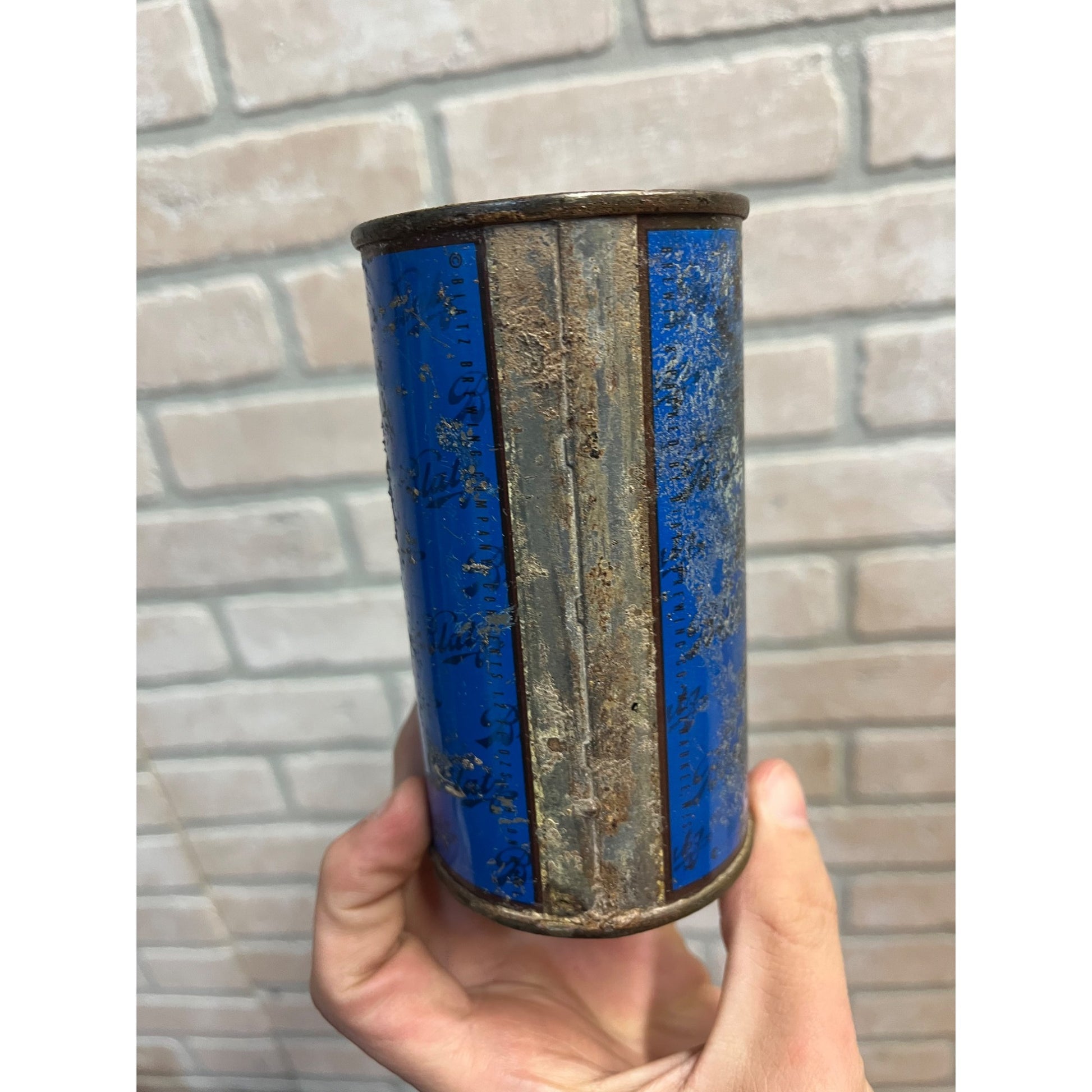 Blatz 1955 Christmas Beer Can RARE BLUE Milwaukee Vintage Flat Top Steel