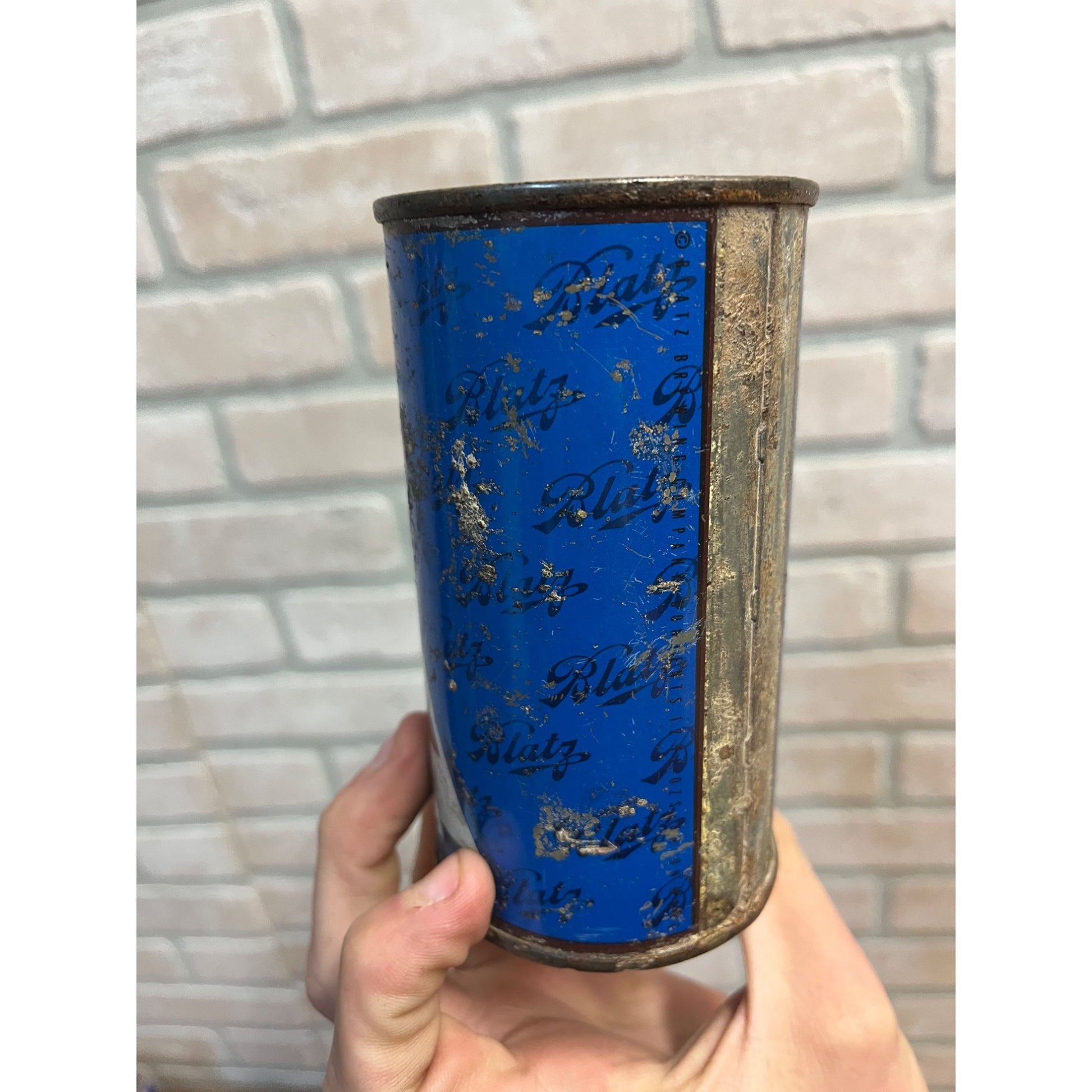 Blatz 1955 Christmas Beer Can RARE BLUE Milwaukee Vintage Flat Top Steel