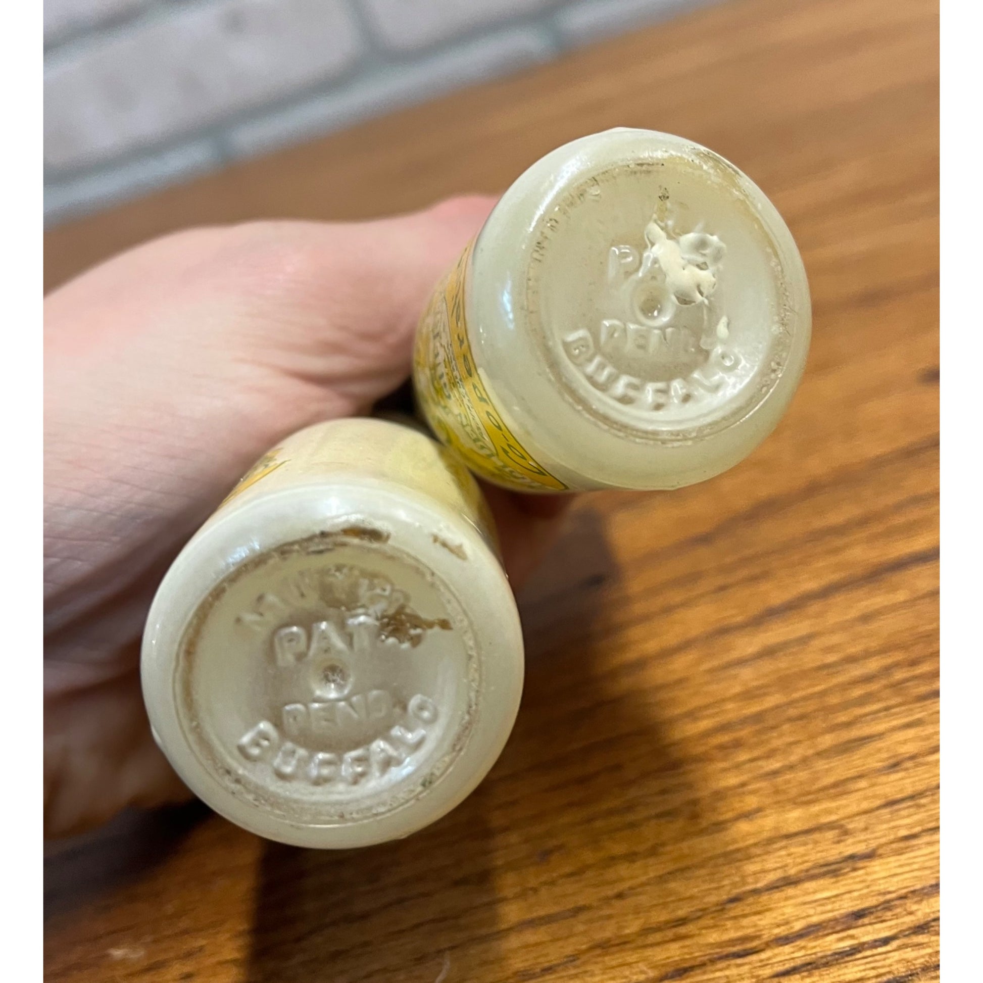 Vintage Golden Guernsey Dairy Miniature Glass Milk Bottle Salt & Pepper Shakers