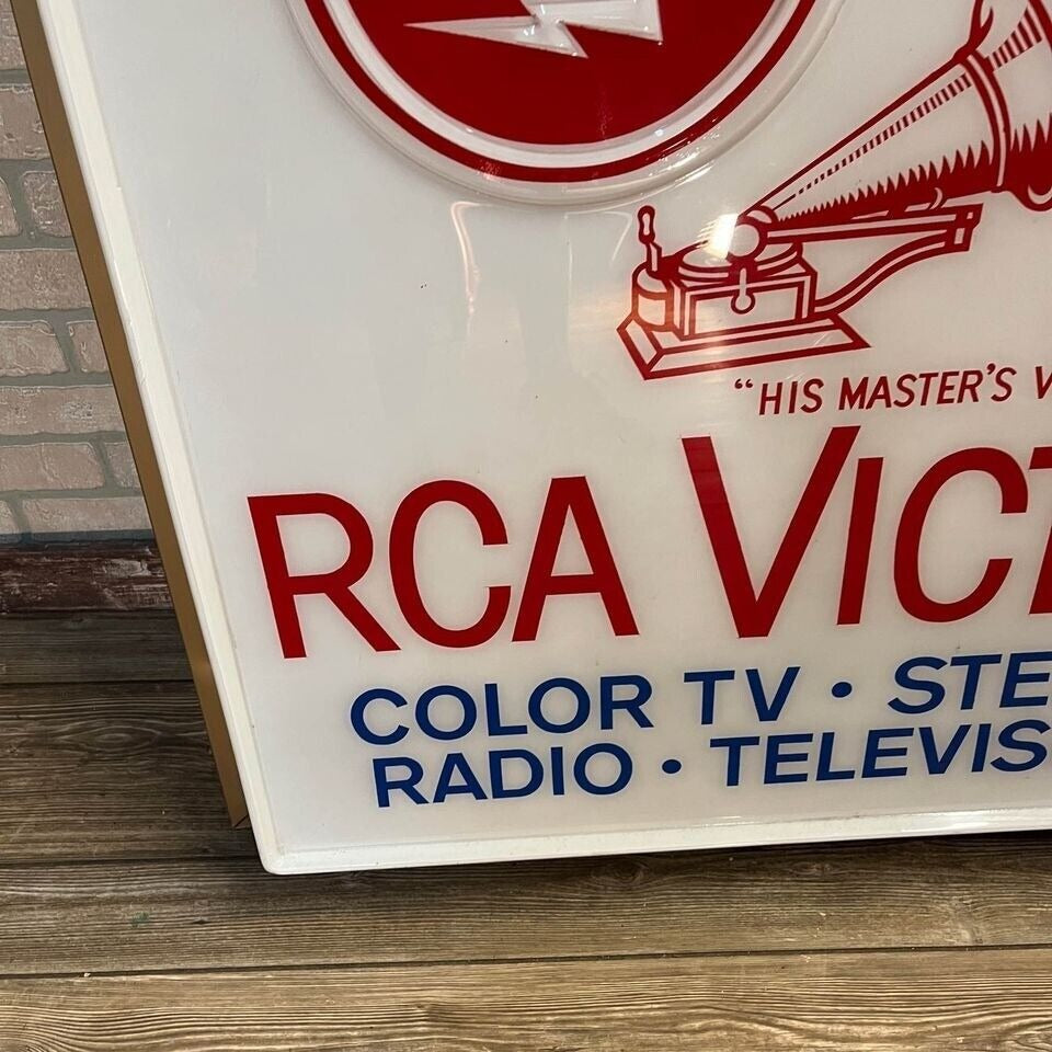 Vintage RCA Victor Radio Television Sign Plastic Double-Sided Sign