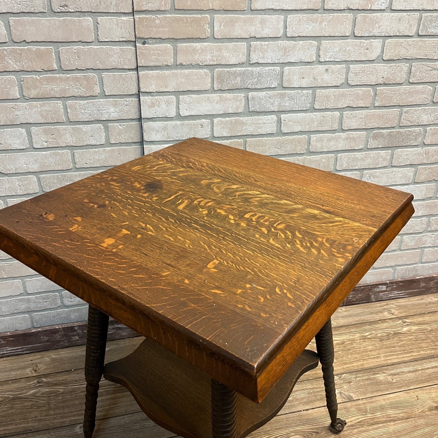 Antique 1900s Oak Parlor Side End Table w/ Glass Ball & Claw Feet