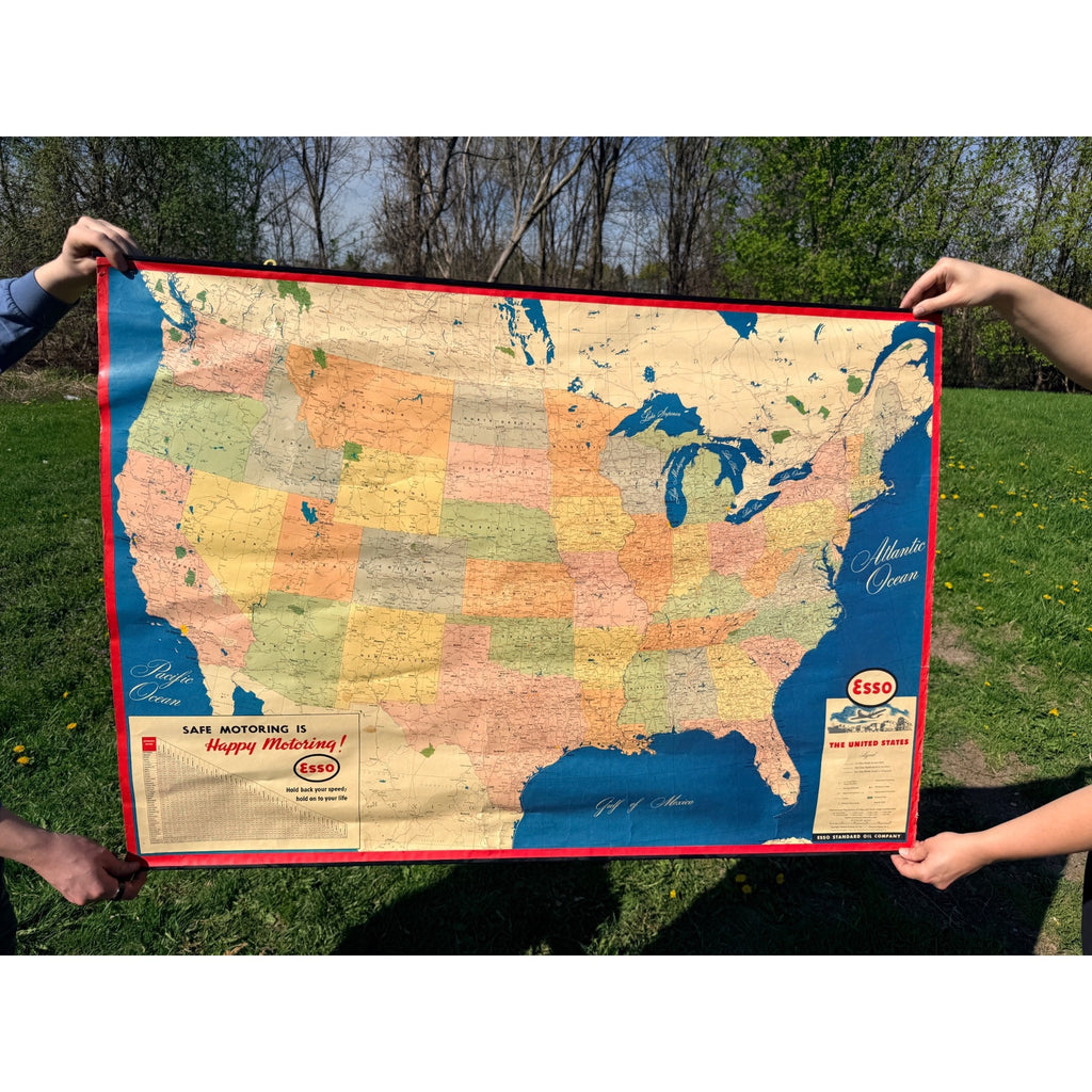 RARE Vintage 1950s Esso Standard Oil United States Map Promo Advertising Sign