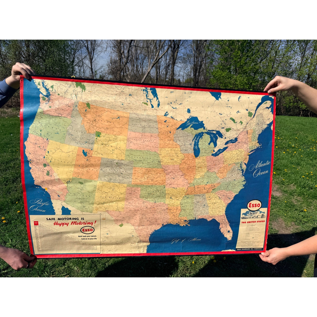 RARE Vintage 1950s Esso Standard Oil United States Map Promo Advertising Sign