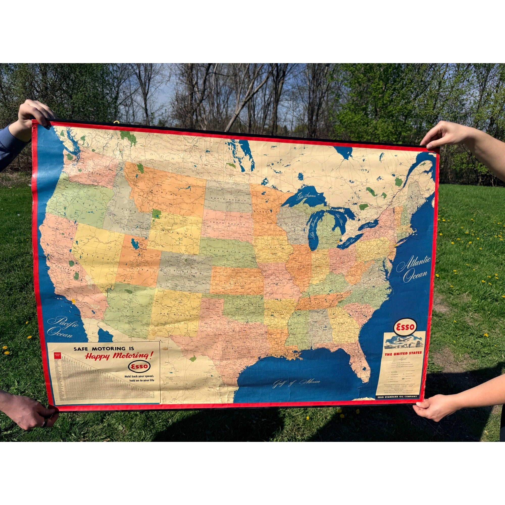 RARE Vintage 1950s Esso Standard Oil United States Map Promo Advertising Sign