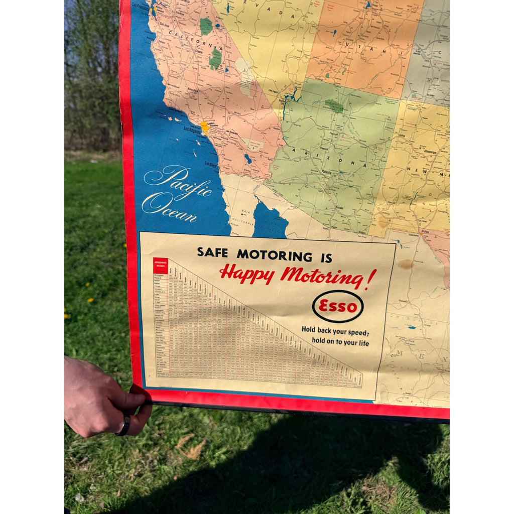 RARE Vintage 1950s Esso Standard Oil United States Map Promo Advertising Sign