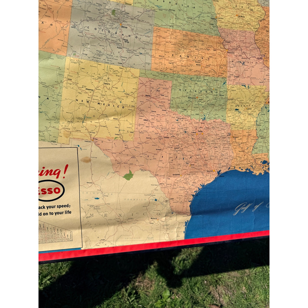 RARE Vintage 1950s Esso Standard Oil United States Map Promo Advertising Sign