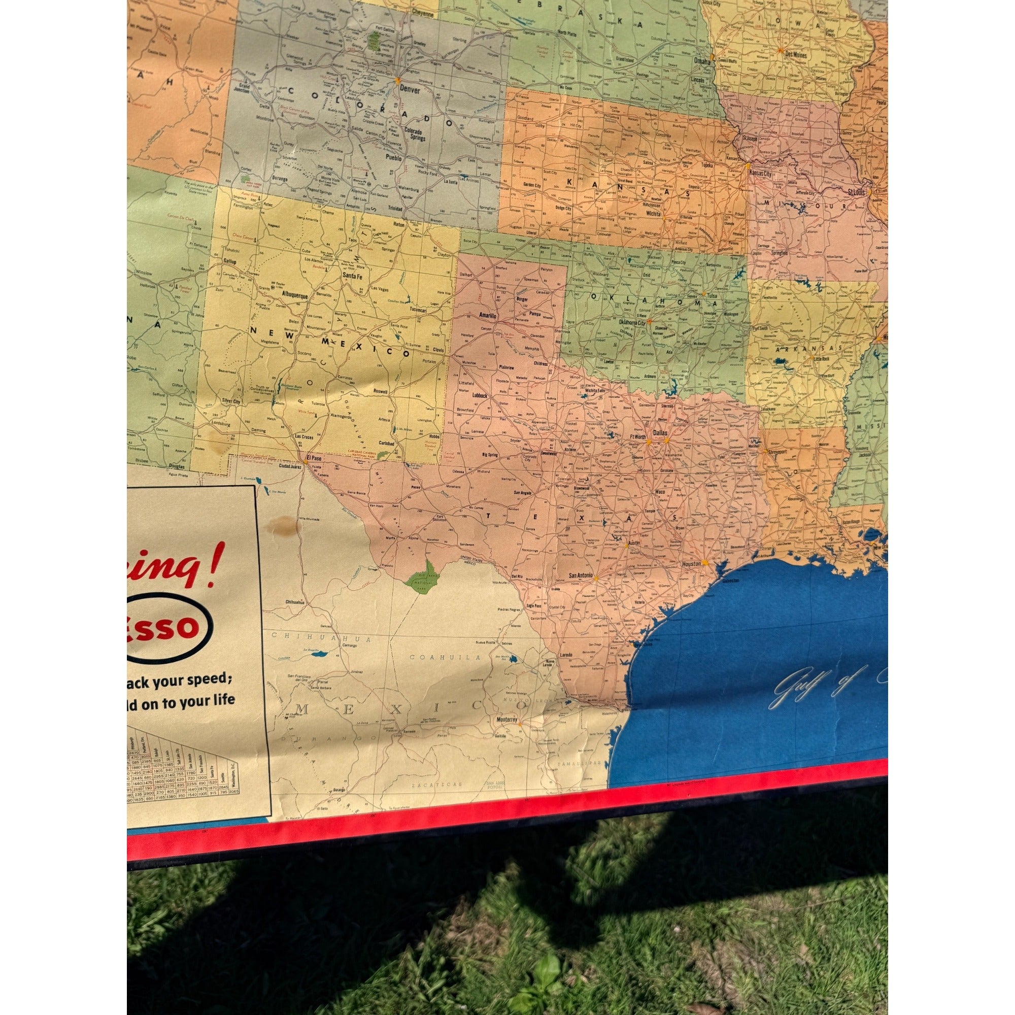 RARE Vintage 1950s Esso Standard Oil United States Map Promo Advertising Sign