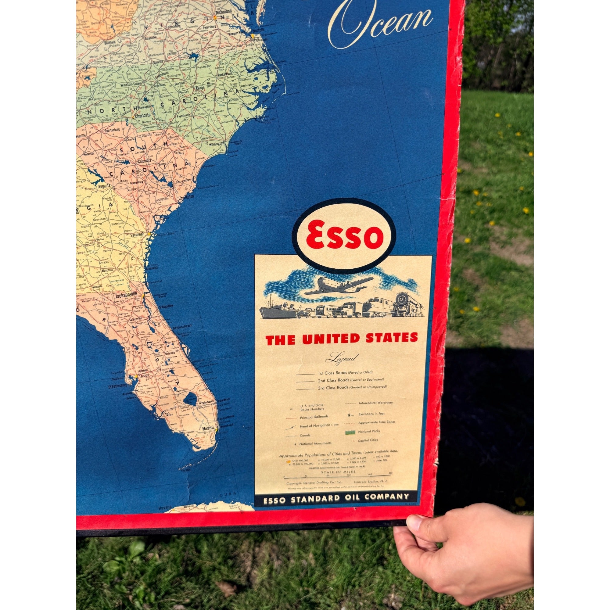 RARE Vintage 1950s Esso Standard Oil United States Map Promo Advertising Sign