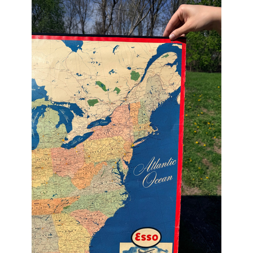 RARE Vintage 1950s Esso Standard Oil United States Map Promo Advertising Sign