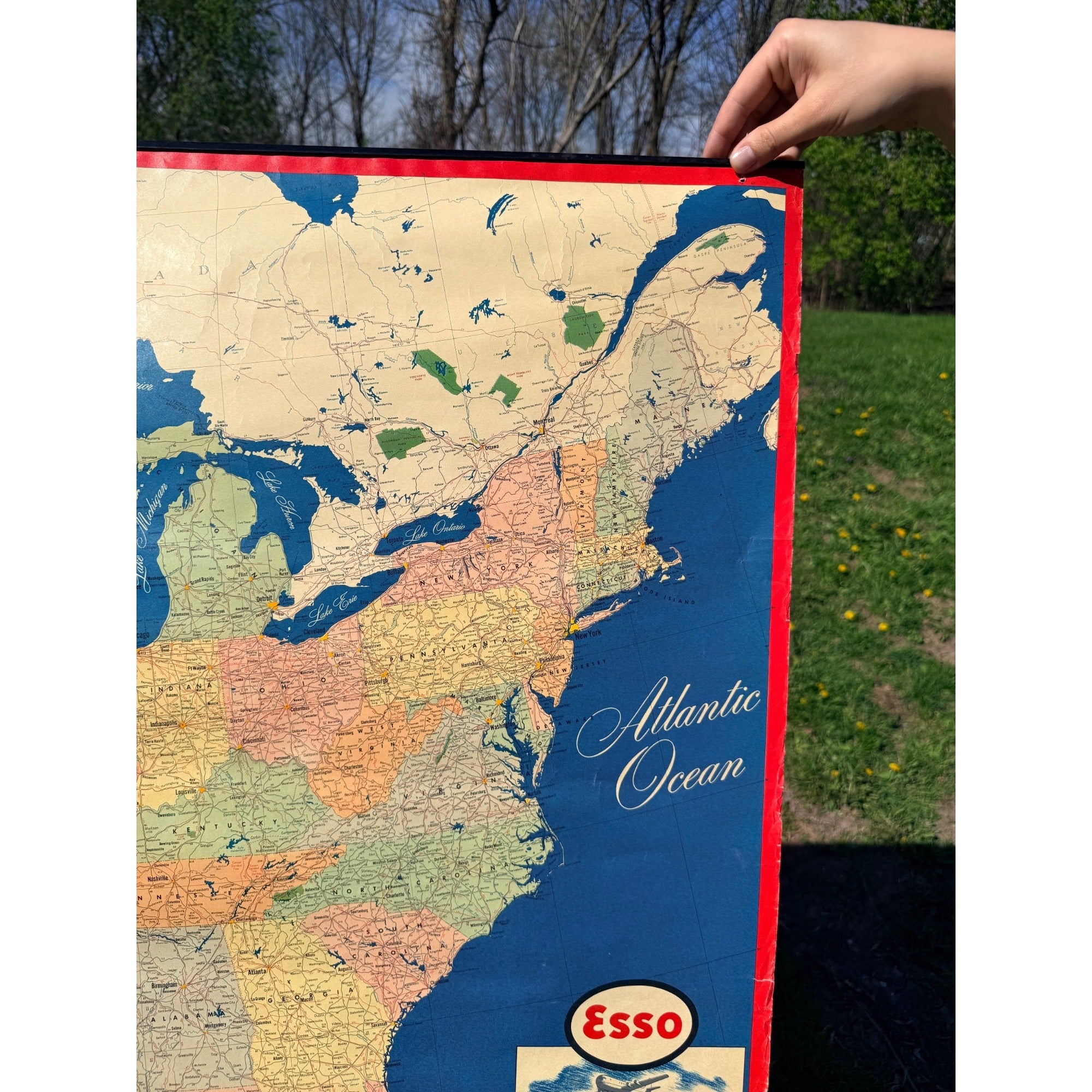 RARE Vintage 1950s Esso Standard Oil United States Map Promo Advertising Sign