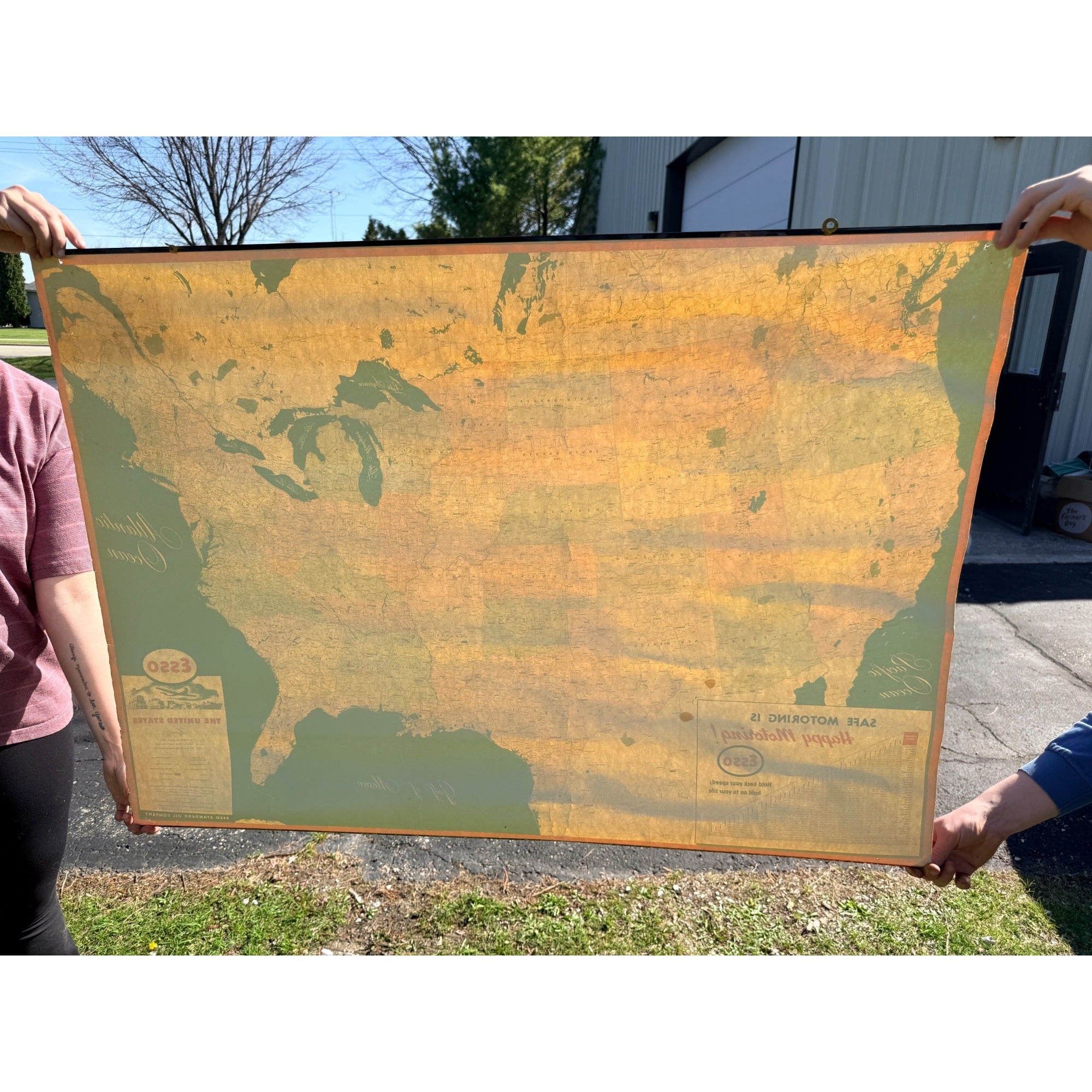 RARE Vintage 1950s Esso Standard Oil United States Map Promo Advertising Sign