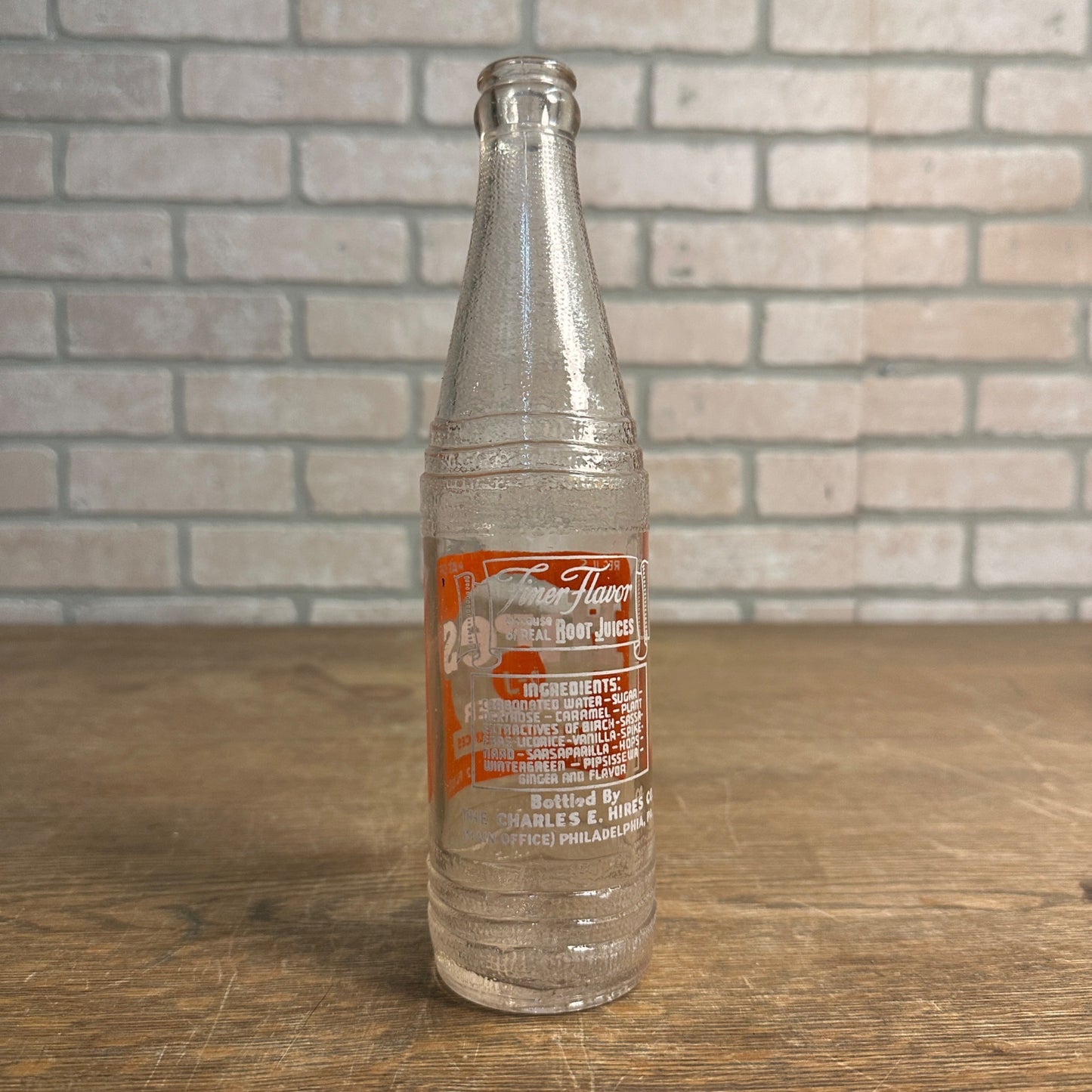 Vintage Hires Root Beer ACL R-J 12oz Soda Glass Bottle