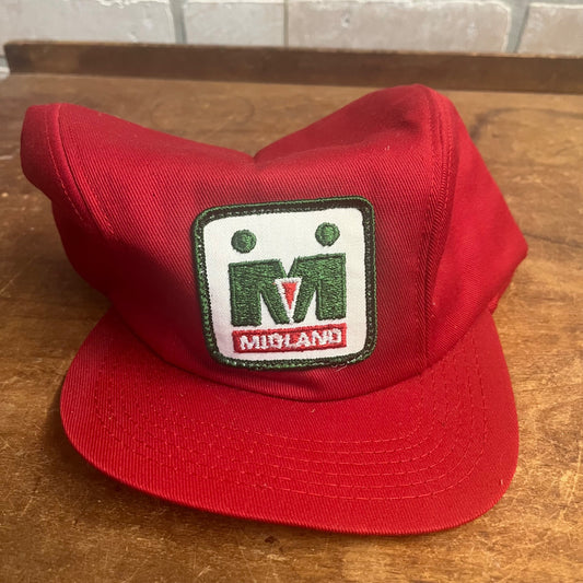 Vintage USA Midland Gas Oil Patch Snapback Full Foam Trucker Hat Red Cap