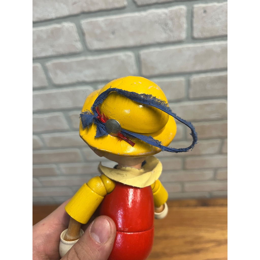 Vintage 1940s Ideal Toy Wooden Jointed Pinocchio Doll Walt Disney 8" Tall