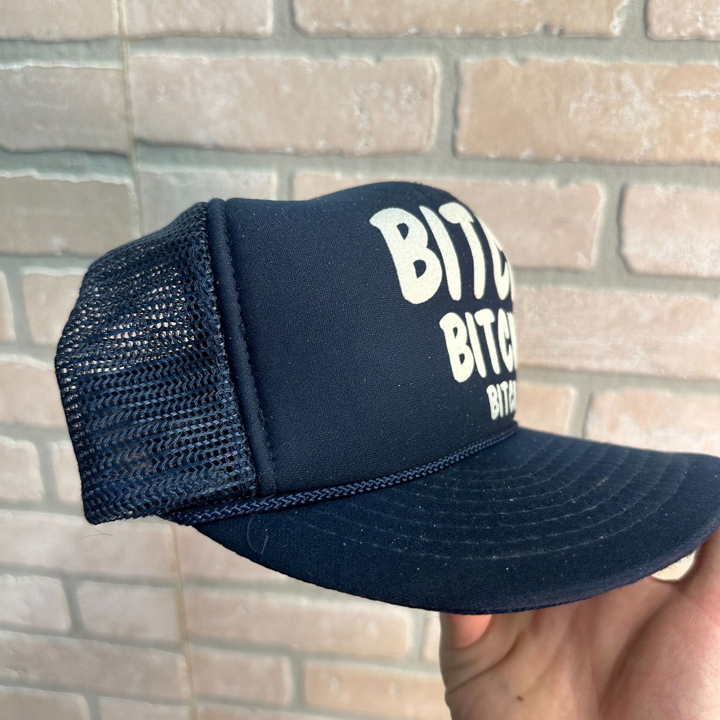 VINTAGE NAVY BLUE BITCH FUNNY COMEDIC RETRO SNAPBACK HAT