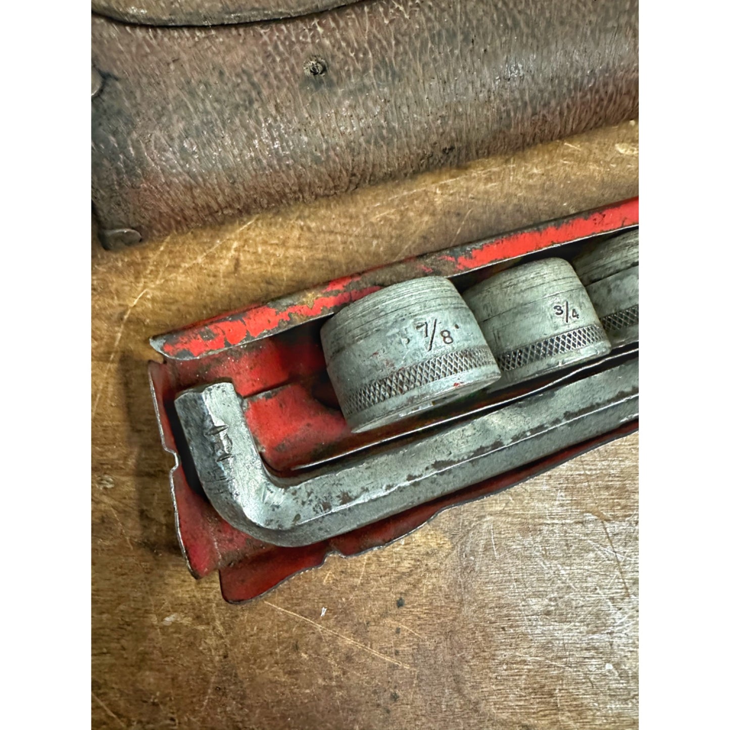 Vintage 1920s Hex Drive Socket Set w/ Leather Case Motorcycle Automobile Kit