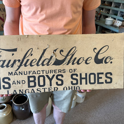 Antique 1910s Fairfield Shoe Co Mens Boys Shoes Advertising Sign