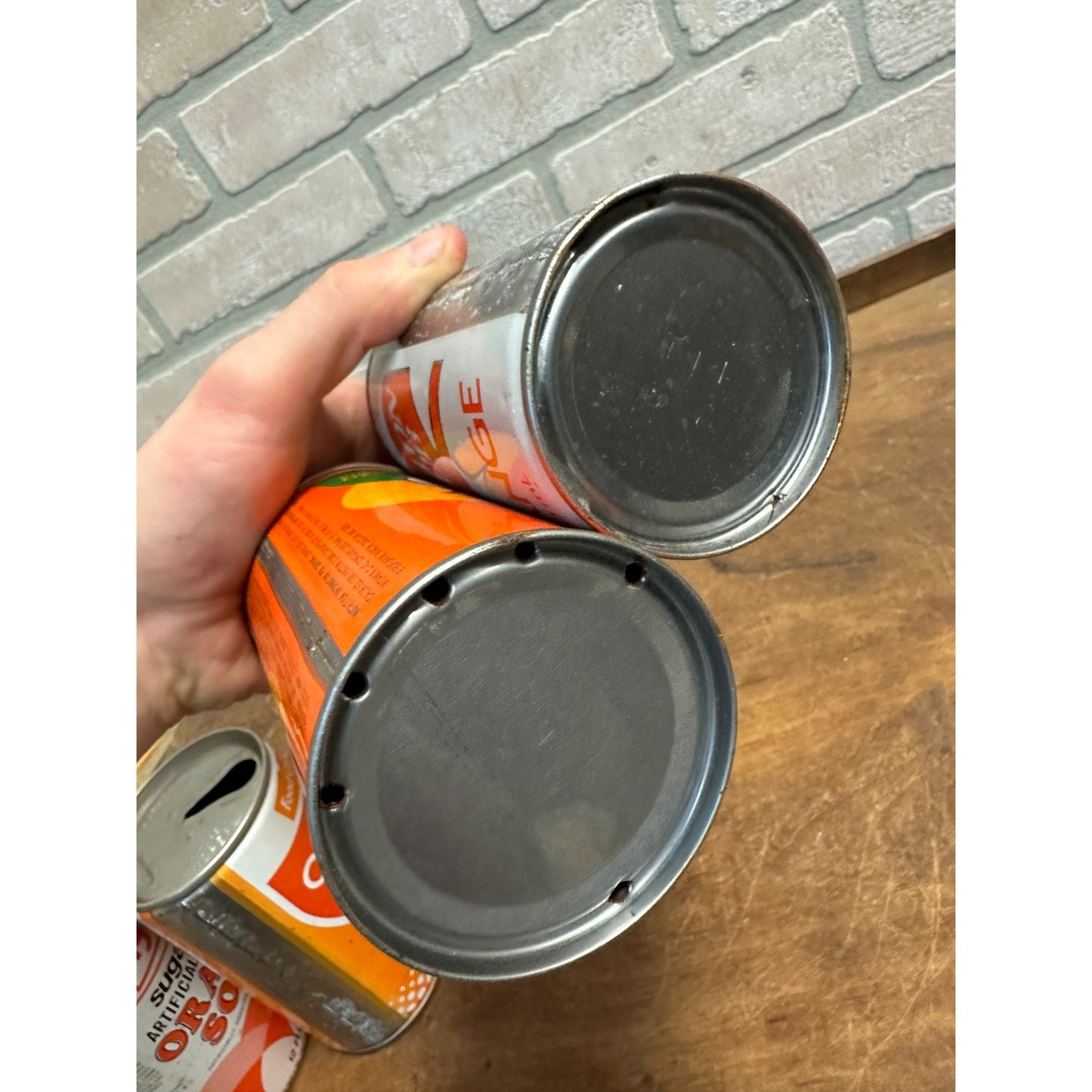 Vintage Lot (4) Orange Soda Cans Straight Steel Pull Tab Hy-Vee Spot Carlton