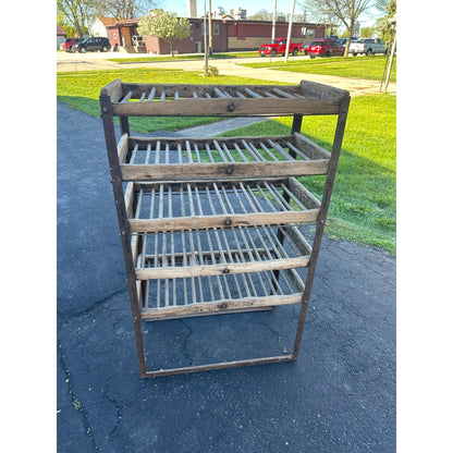 Antique Industrial Rustic Factory Shelf Rack Steampunk Wooden Metal Factory