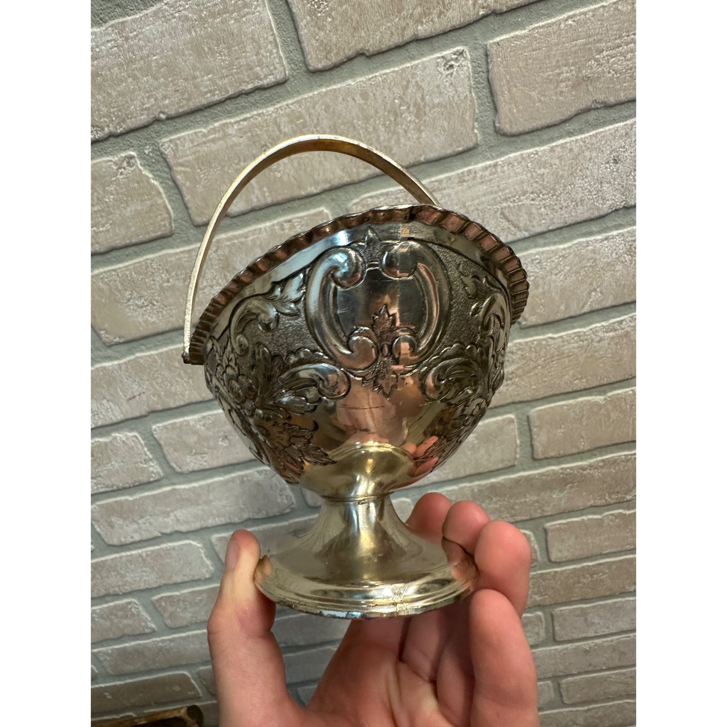 Antique Corbell & Company Silverplate w/ Gold Gilt Wash Sugar Basket Bowl Handle