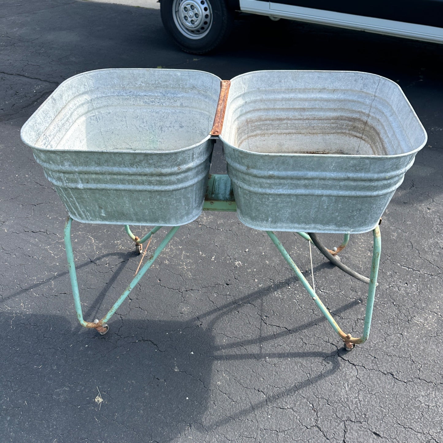 Antique Double Washstand Wash Sink Galvanized Tubs W/ Stand Planter