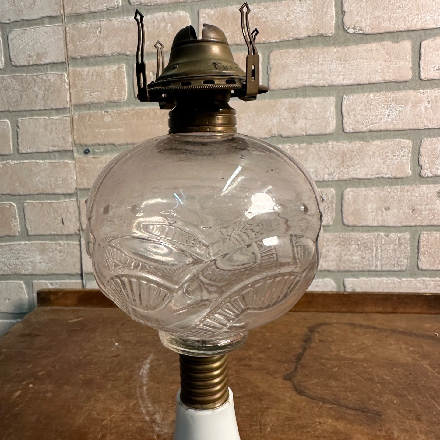 Antique EAPG Civil War Era Oil Lamp 12" Pedestal Milk Glass Base