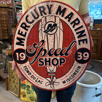 Mercury Marine Outboards Speed Shop Tin Metal Advertising Garage Decor Sign