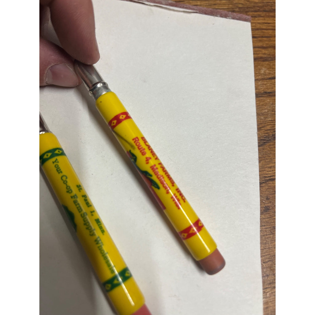 Vintage (2) Blaney Seeds & Farmers Union Co-Op Farm Advertising Bullet Pencils