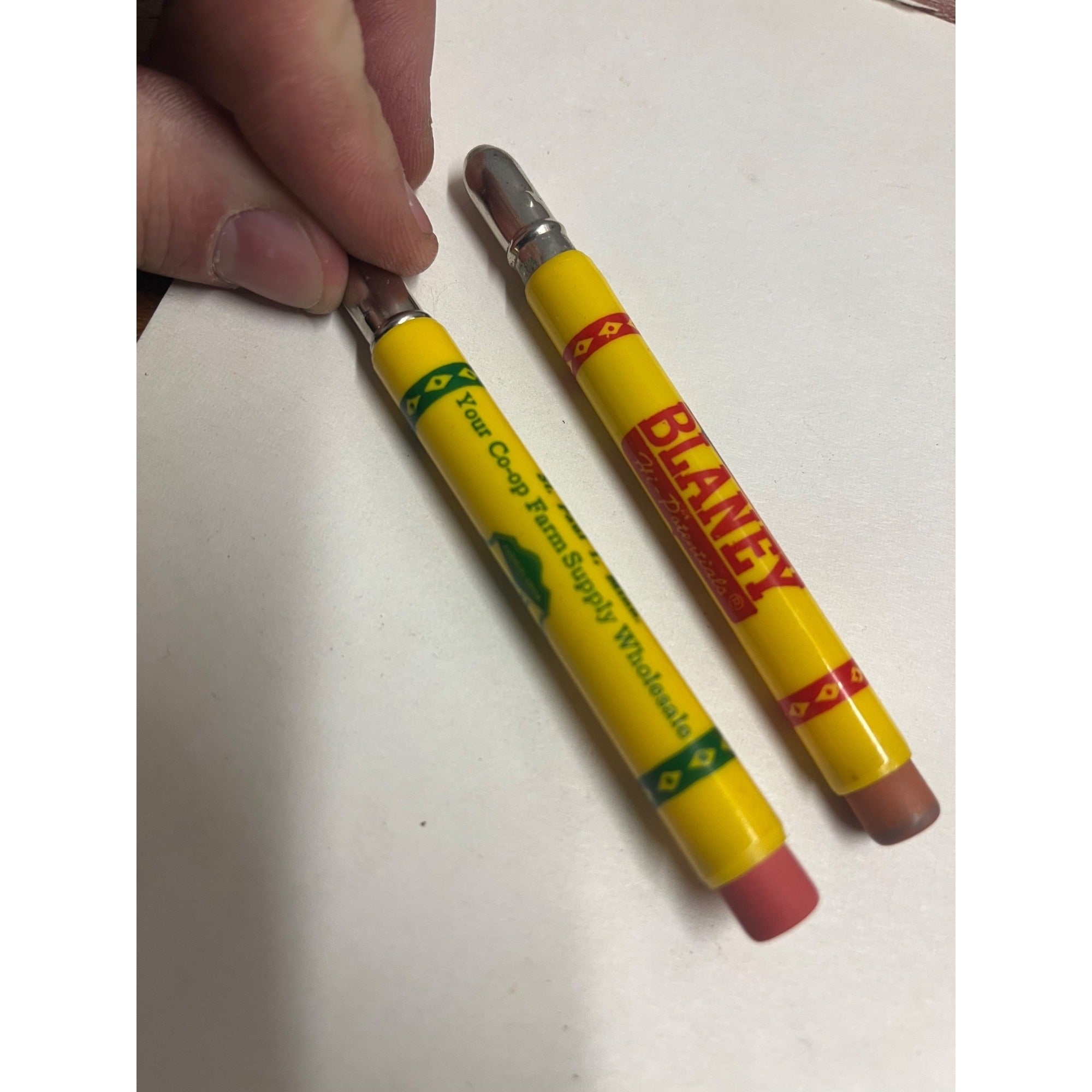 Vintage (2) Blaney Seeds & Farmers Union Co-Op Farm Advertising Bullet Pencils