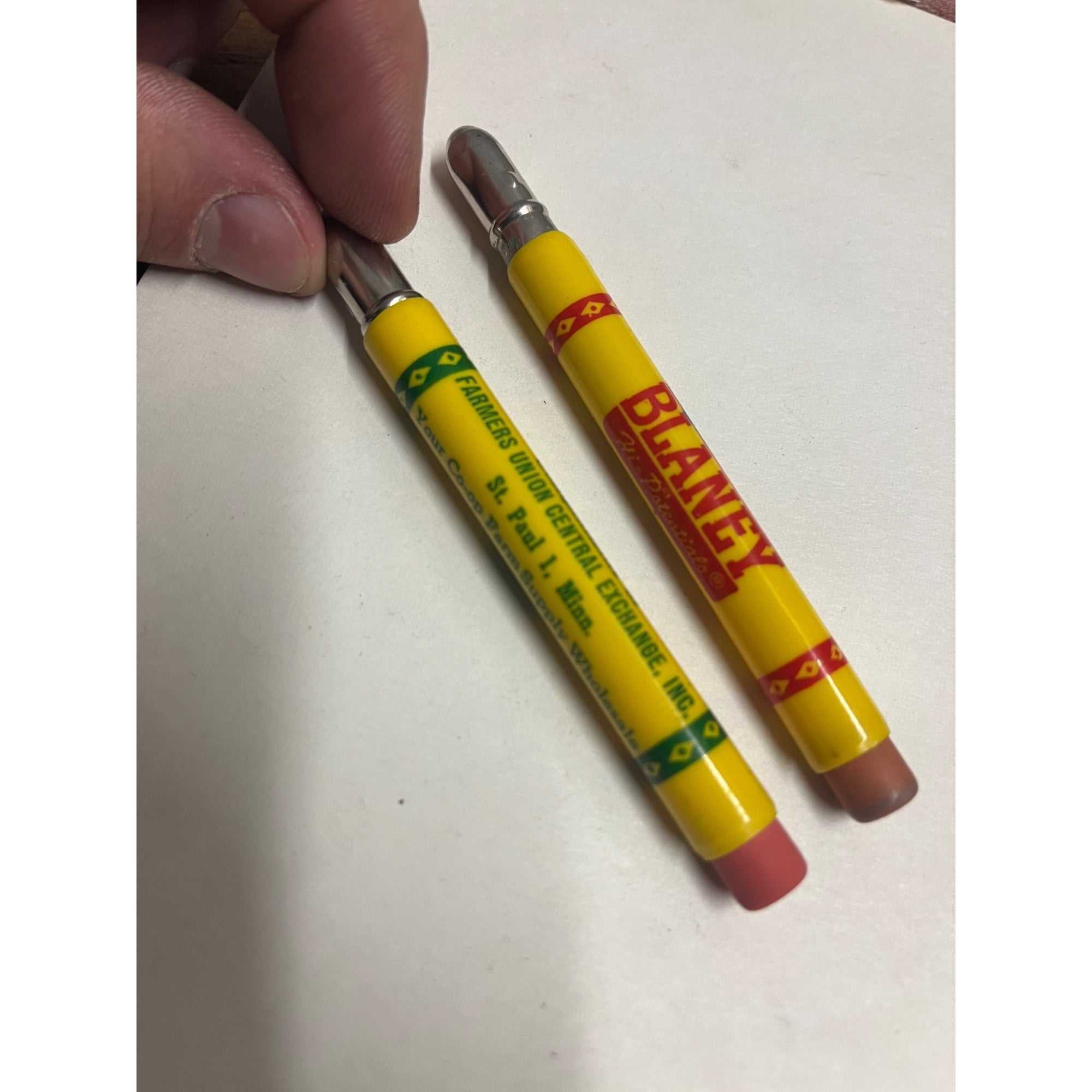 Vintage (2) Blaney Seeds & Farmers Union Co-Op Farm Advertising Bullet Pencils