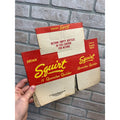 SCARCE Squirt 6-pack Cardboard Pop NOS Soda Bottle Carrier Tote Red Yellow 1947