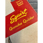 SCARCE Squirt 6-pack Cardboard Pop NOS Soda Bottle Carrier Tote Red Yellow 1947