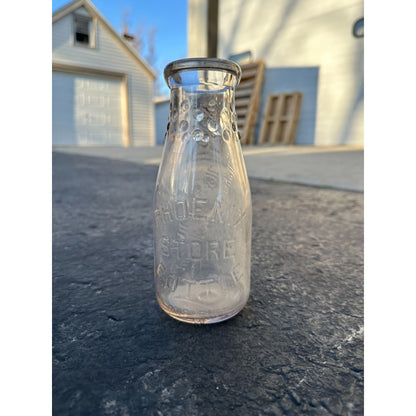 ANTIQUE PINT PHOENIX STORE MILK BOTTLE EMBOSSED HOBNAIL NATURES FINEST DAIRY