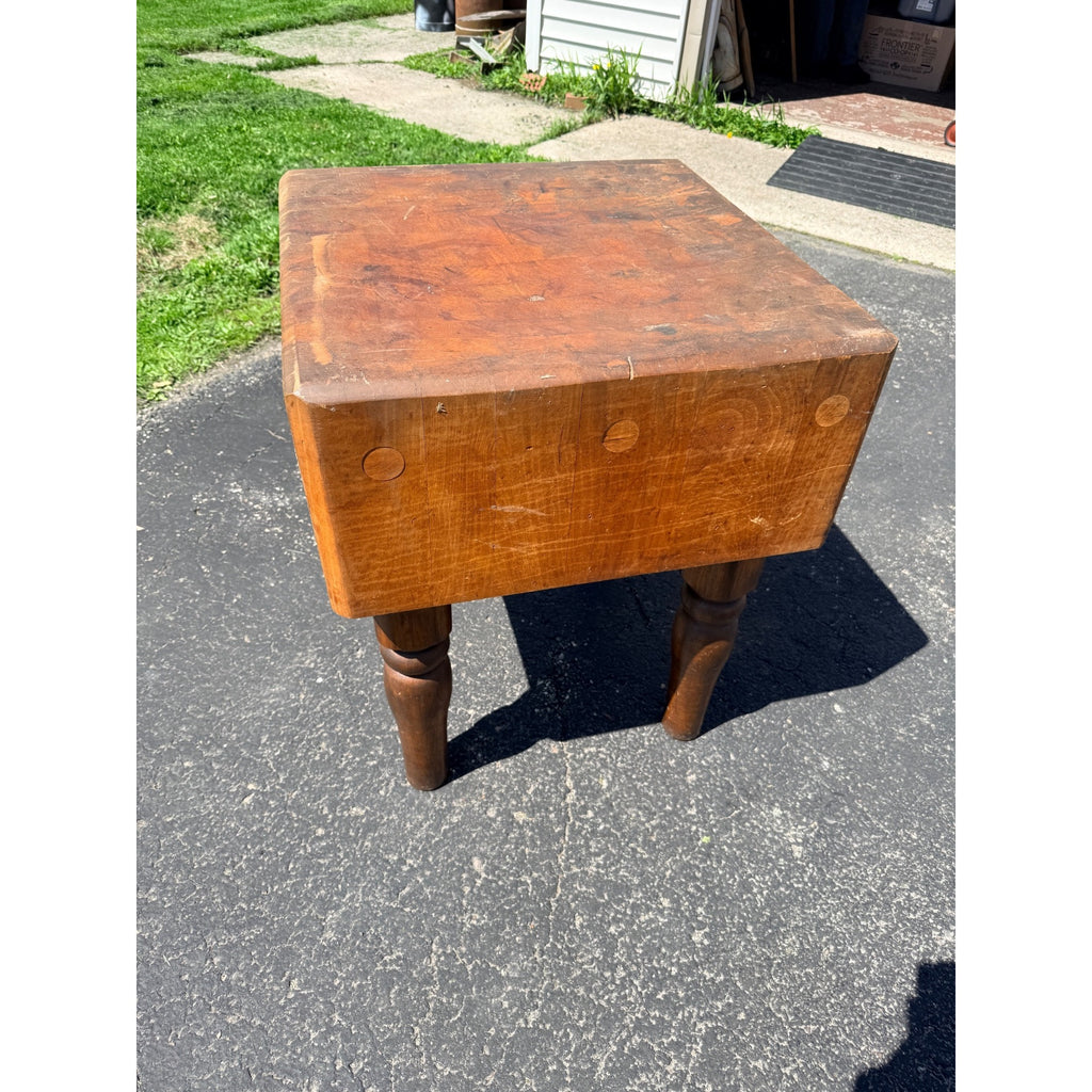 Antique Maple Butcher Block Table – Solid Wood, Farmhouse Kitchen Prep Table Vintage