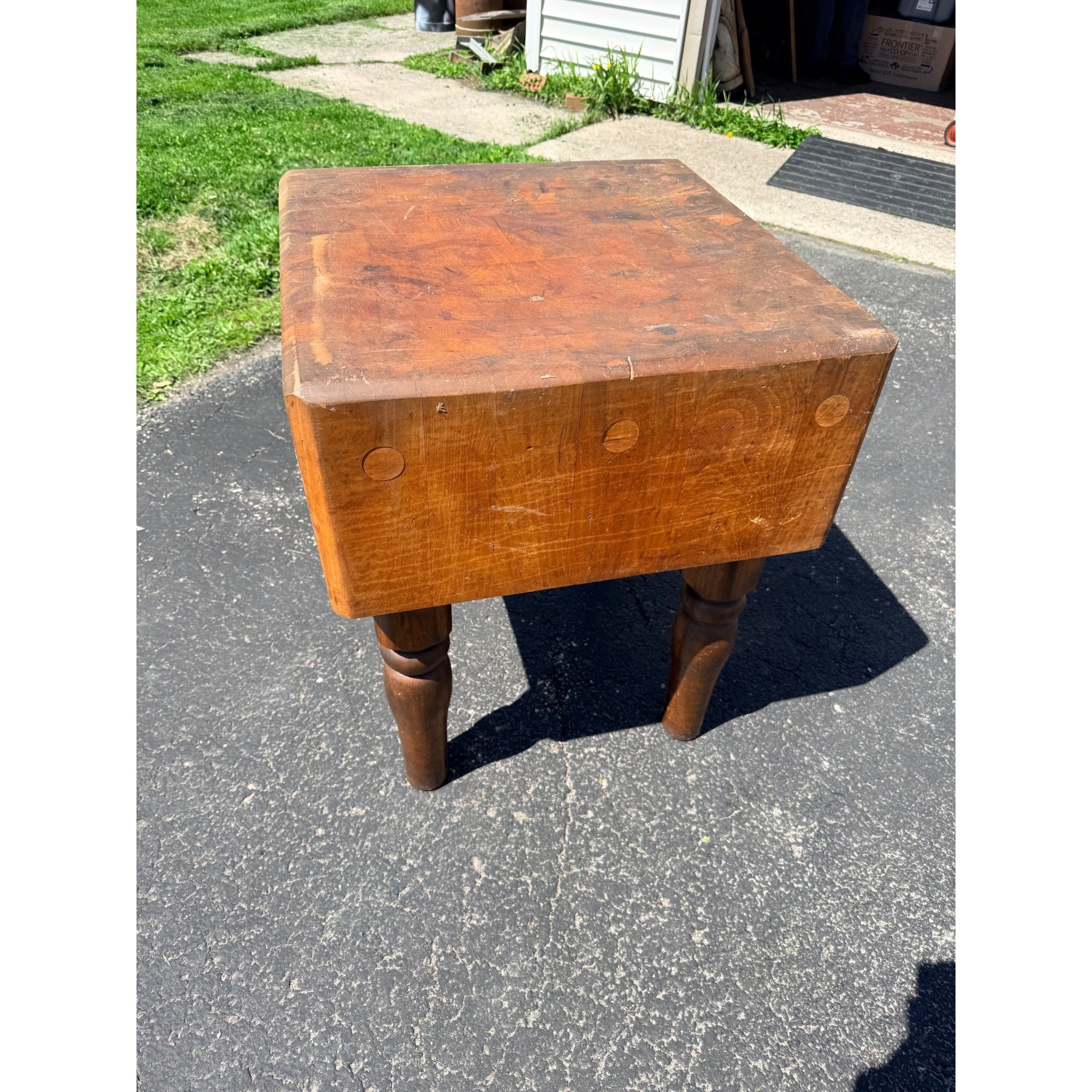 Antique Maple Butcher Block Table – Solid Wood, Farmhouse Kitchen Prep Table Vintage