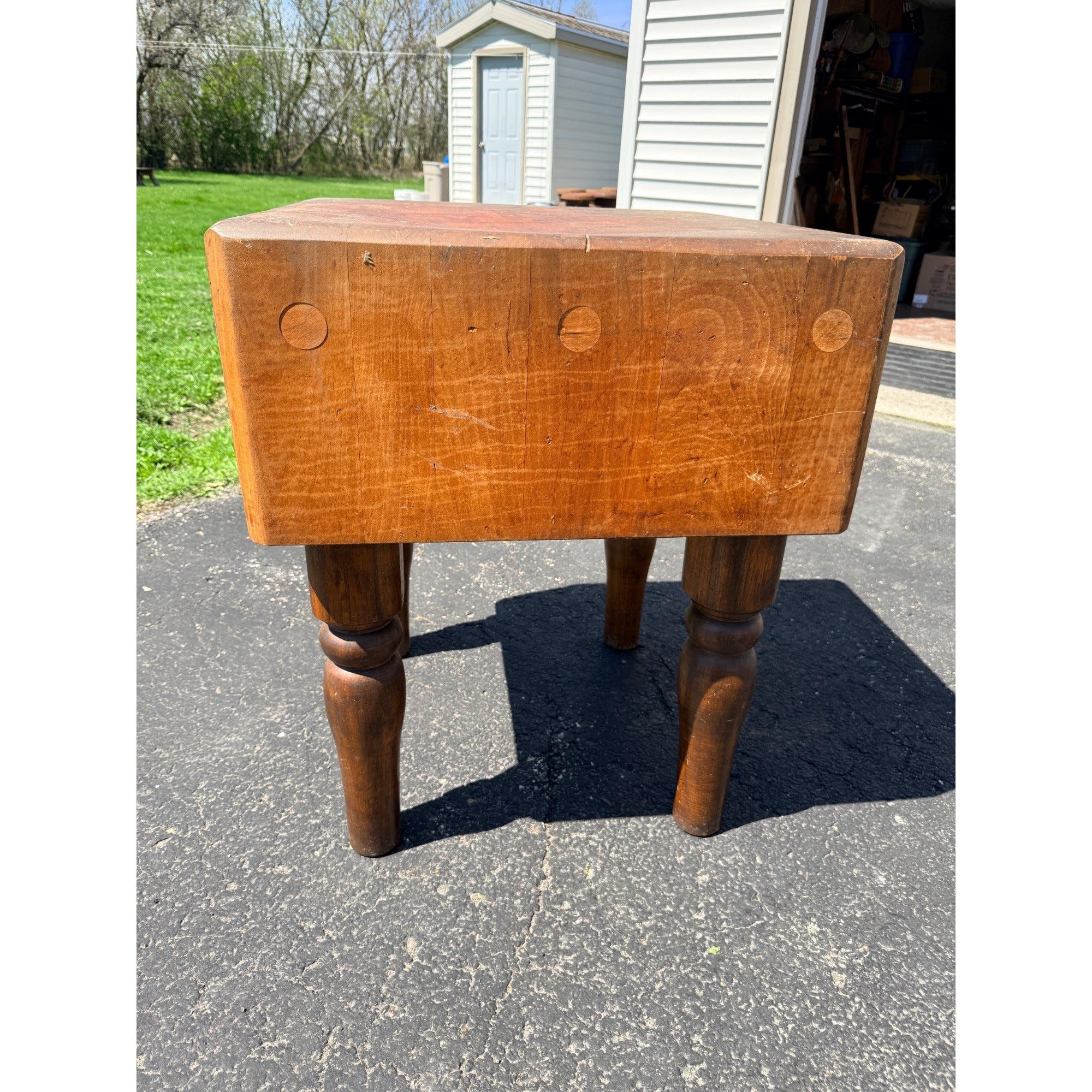Antique Maple Butcher Block Table – Solid Wood, Farmhouse Kitchen Prep Table Vintage