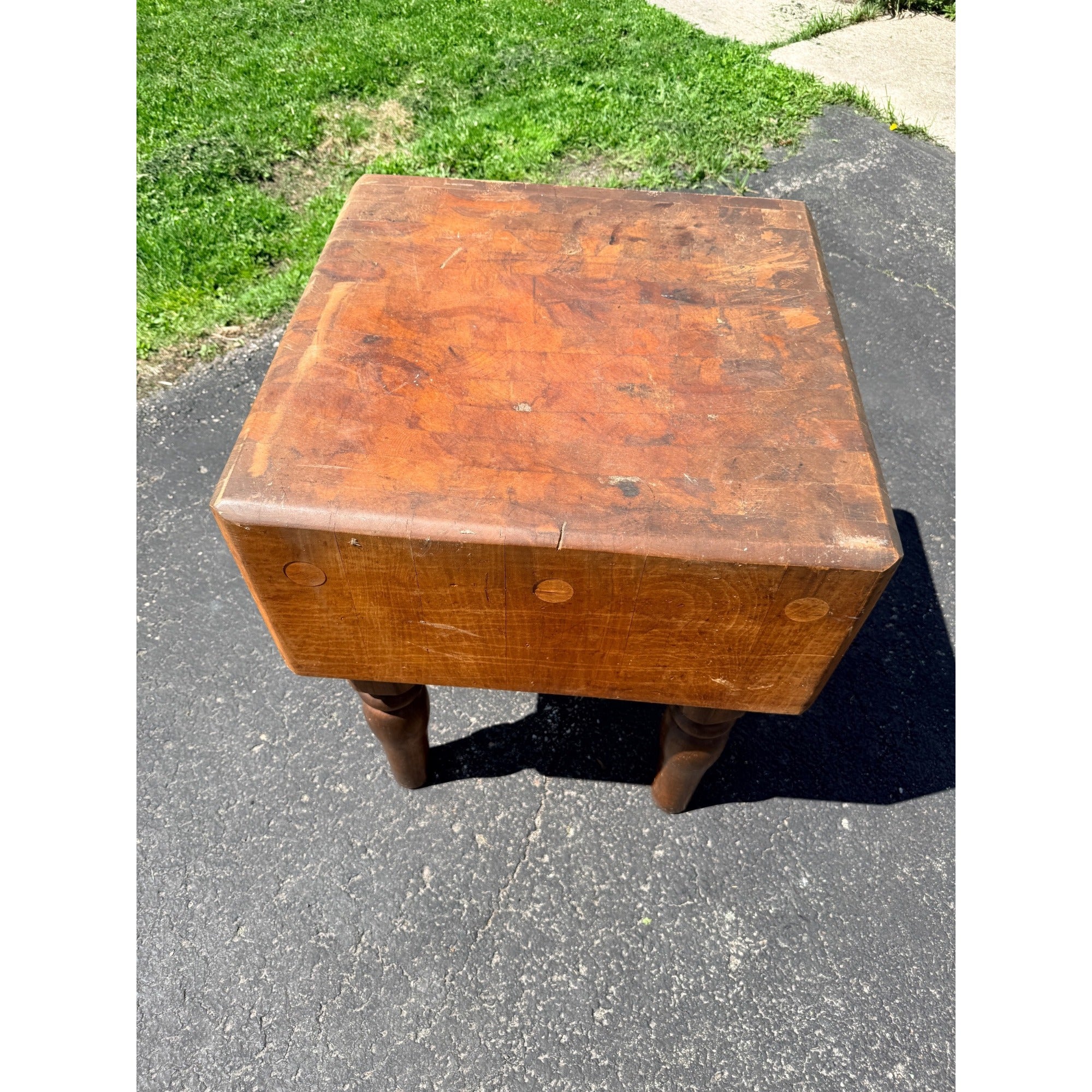 Antique Maple Butcher Block Table – Solid Wood, Farmhouse Kitchen Prep Table Vintage