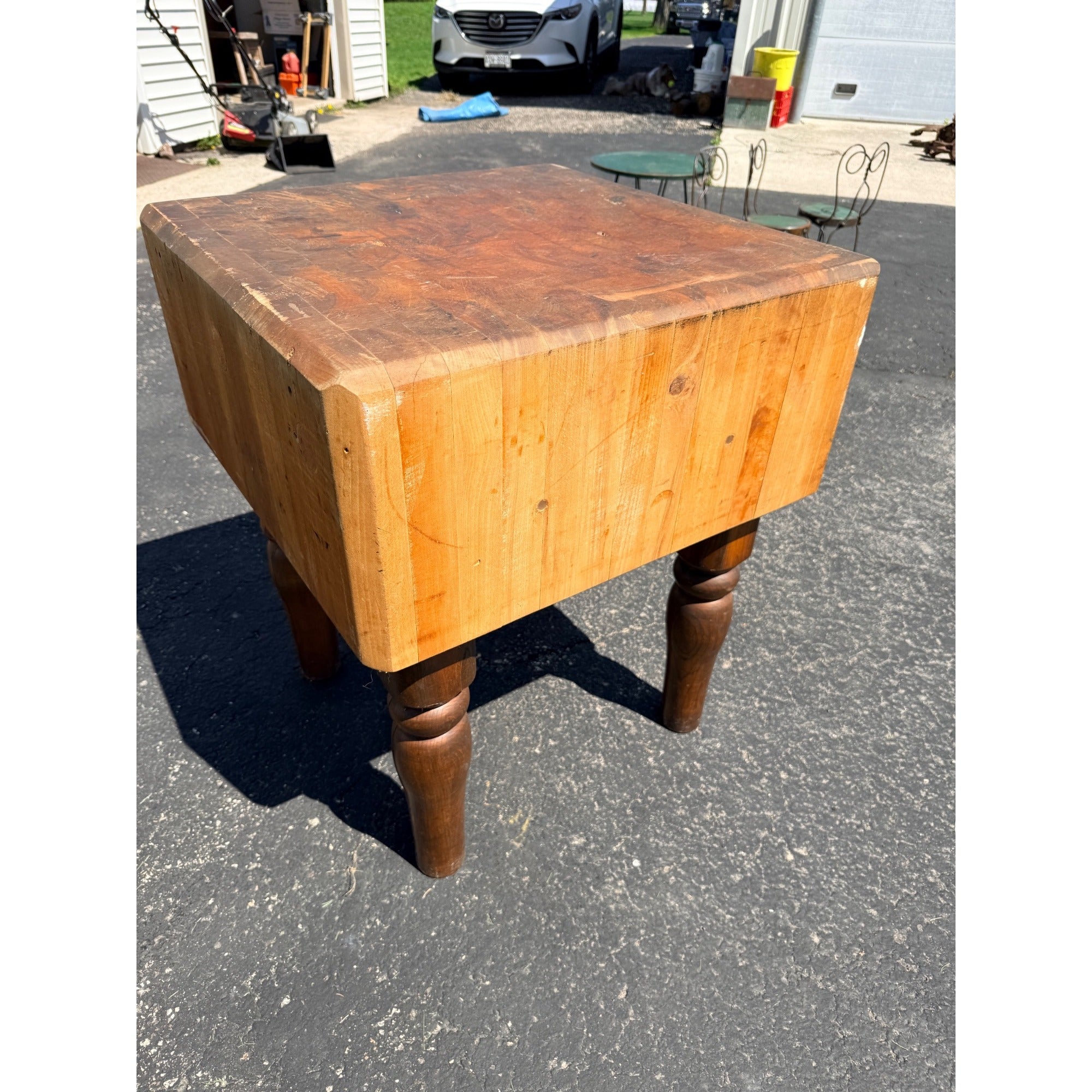 Antique Maple Butcher Block Table – Solid Wood, Farmhouse Kitchen Prep Table Vintage