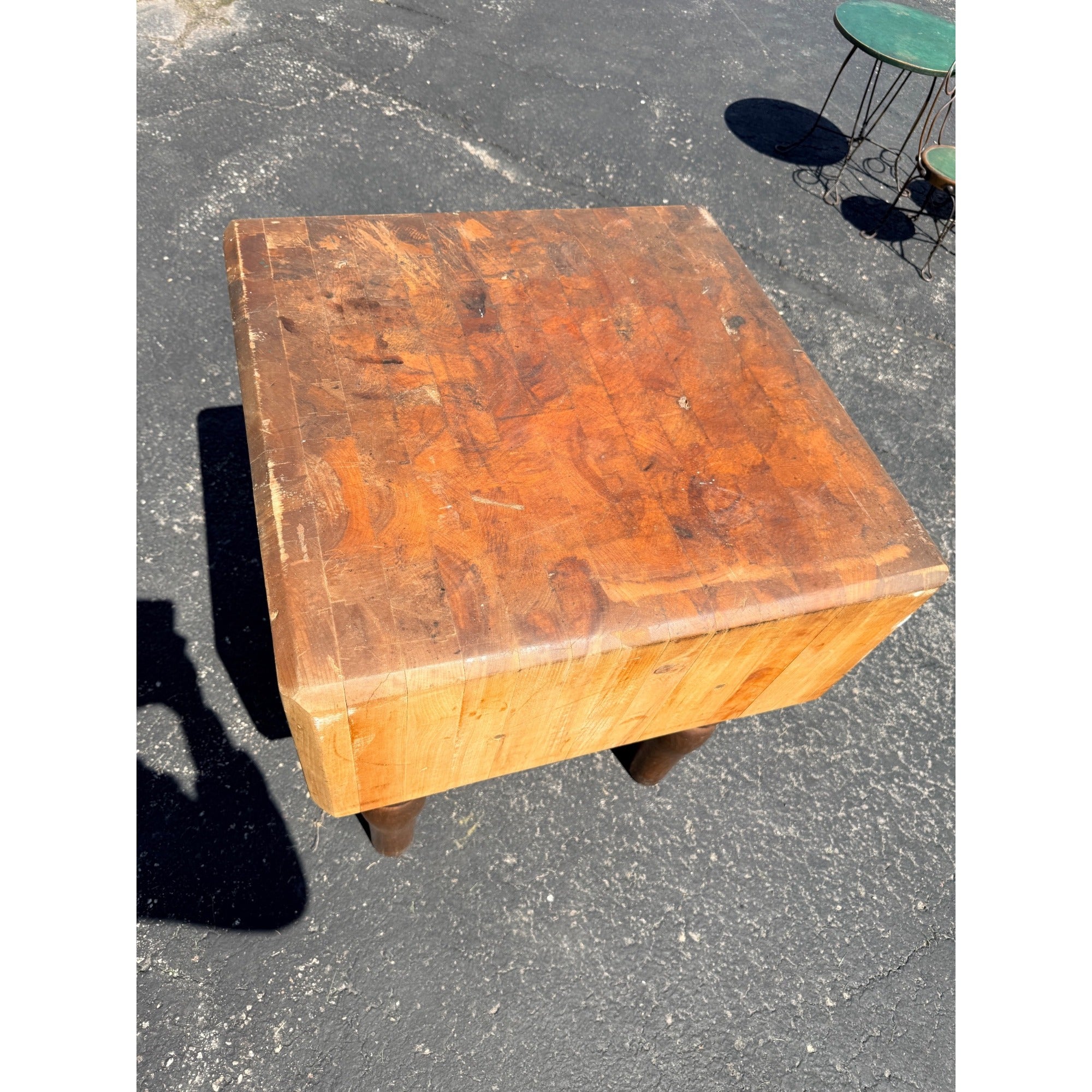 Antique Maple Butcher Block Table – Solid Wood, Farmhouse Kitchen Prep Table Vintage