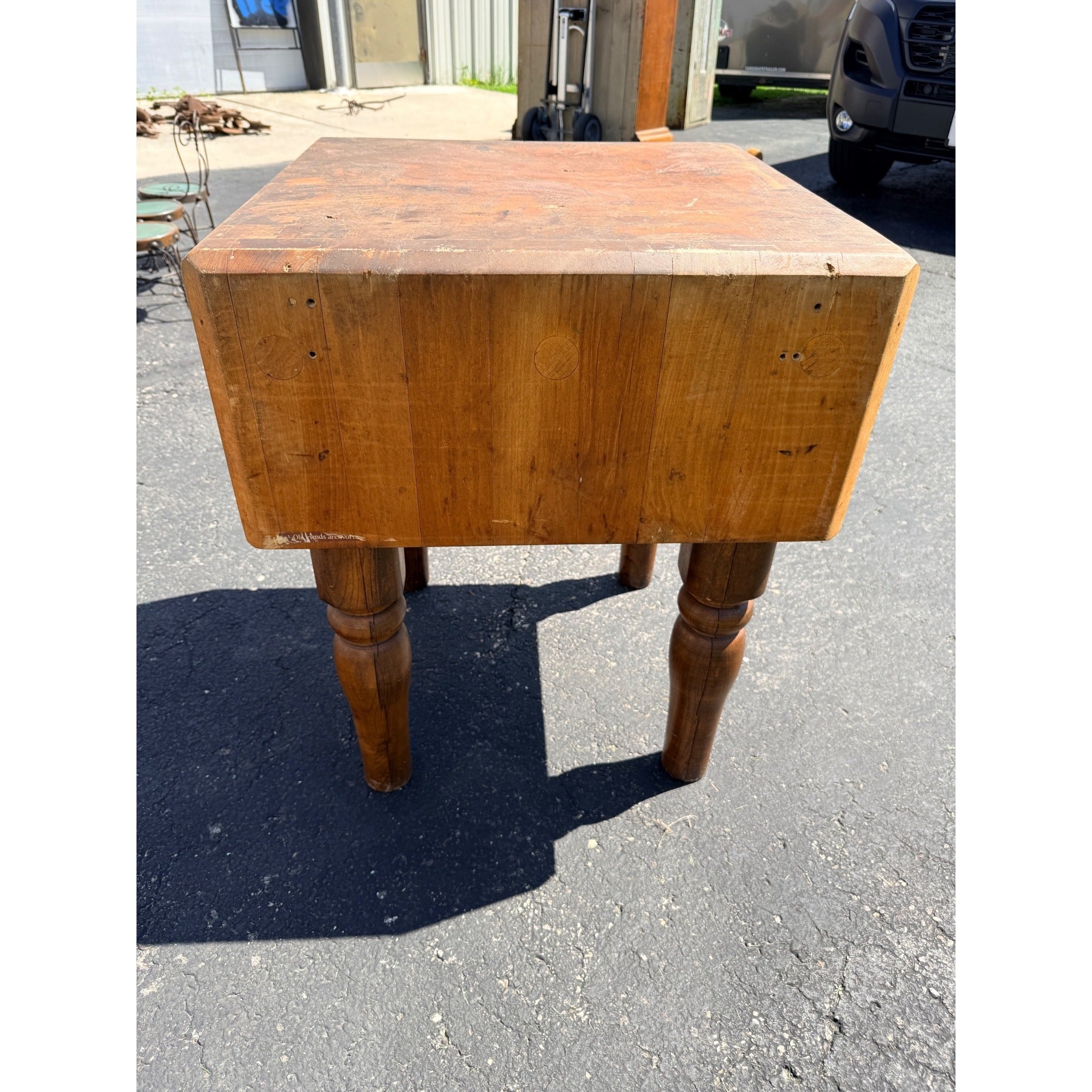 Antique Maple Butcher Block Table – Solid Wood, Farmhouse Kitchen Prep Table Vintage