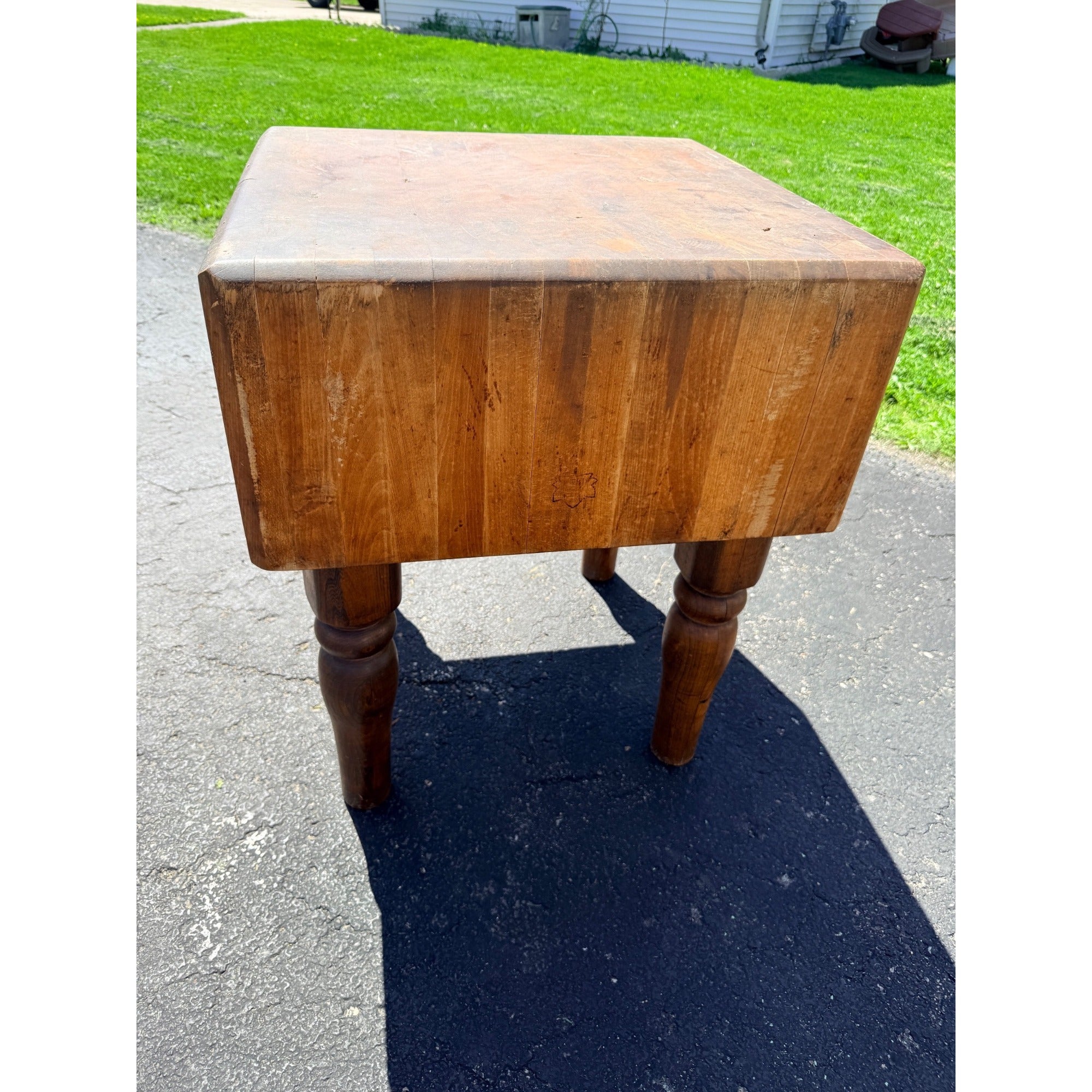 Antique Maple Butcher Block Table – Solid Wood, Farmhouse Kitchen Prep Table Vintage