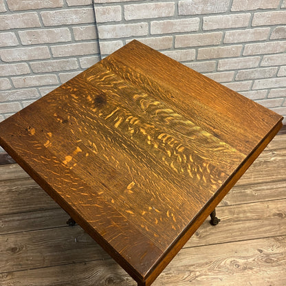 Antique 1900s Oak Parlor Side End Table w/ Glass Ball & Claw Feet