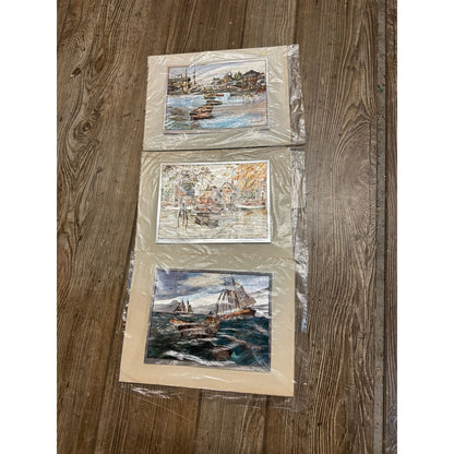 Vtg Lionel Barrymore Etched Color Foil Art Prints: Fishing Banks, San Pedro, Old Red