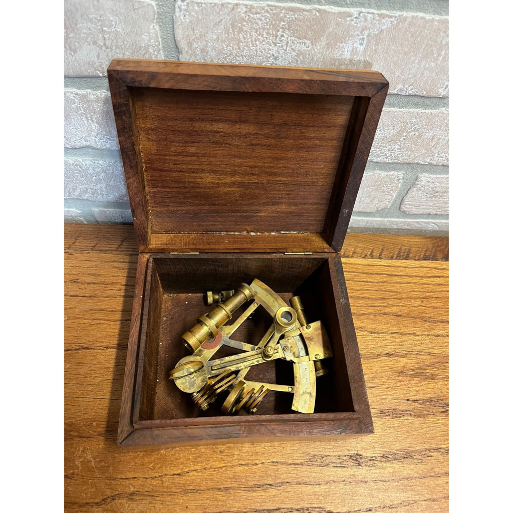 Vintage Natutical Maritime Sextant Brass Model Miniature in Wood Box