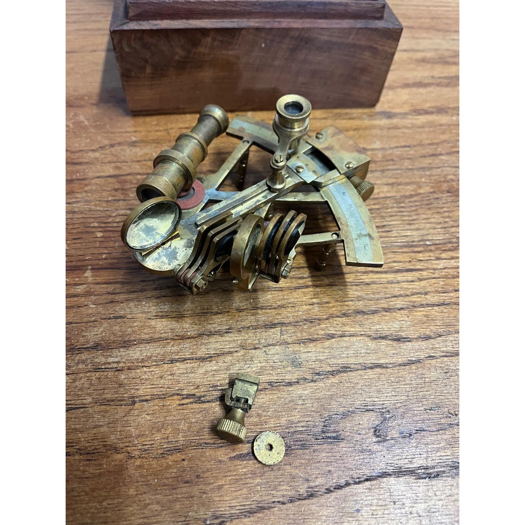 Vintage Natutical Maritime Sextant Brass Model Miniature in Wood Box