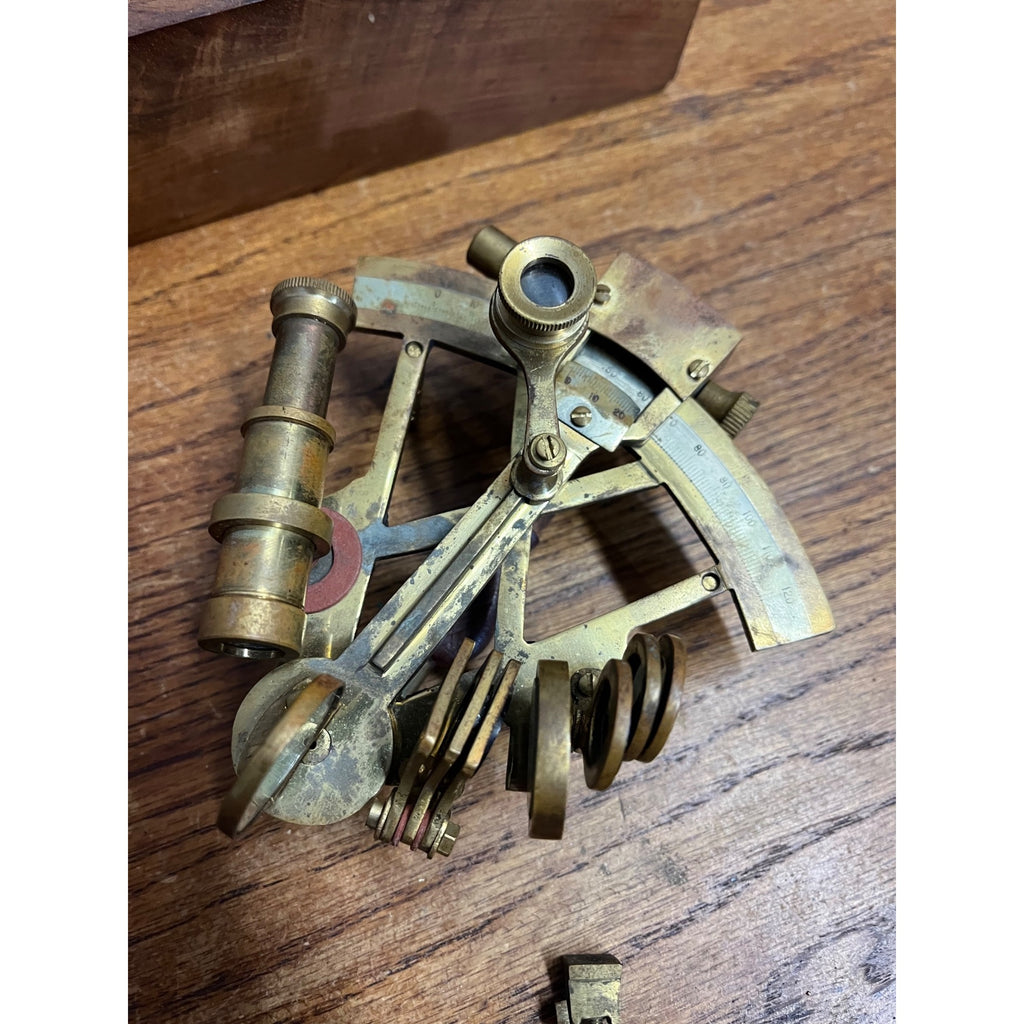 Vintage Natutical Maritime Sextant Brass Model Miniature in Wood Box