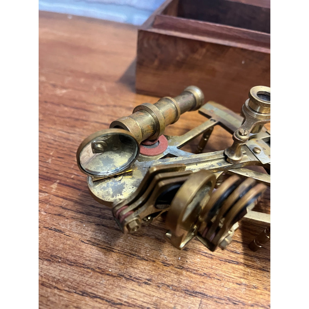 Vintage Natutical Maritime Sextant Brass Model Miniature in Wood Box